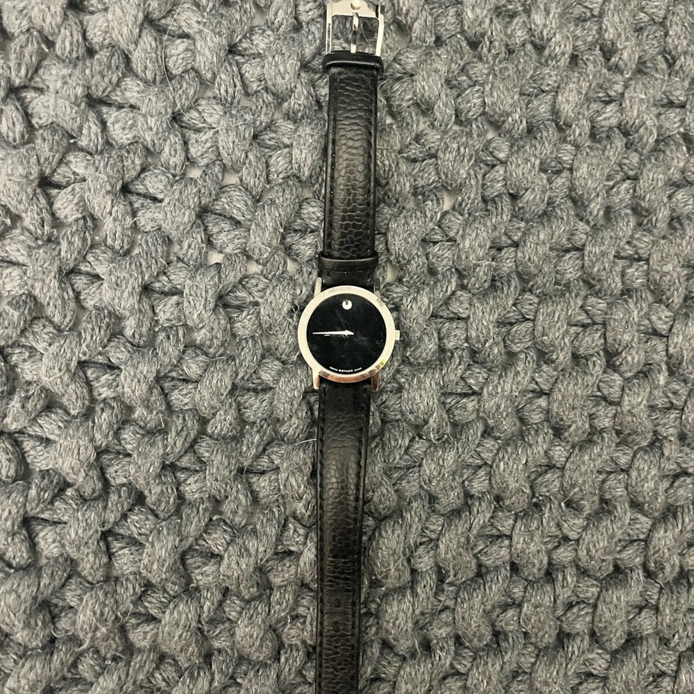 Movado Black Leather Strap Watch